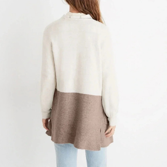 Madewell Kent Colorblock Cardigan Sweater in Coziest Yarn Bright Ivory Sz Small - Picture 2 of 11